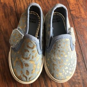 Stuart Weitzman denim leopard gold blue sneakers